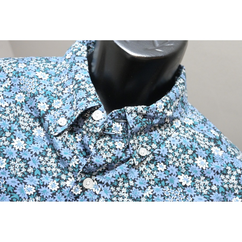 J.Crew Mercantile Button Down Dress Shirt Mens XL Blue Floral Slim Flex EUC